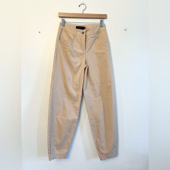 Finn Flare barrel leg trouser 100% cotton tan tapered leg pants fall academia XS - Picture 1 of 10